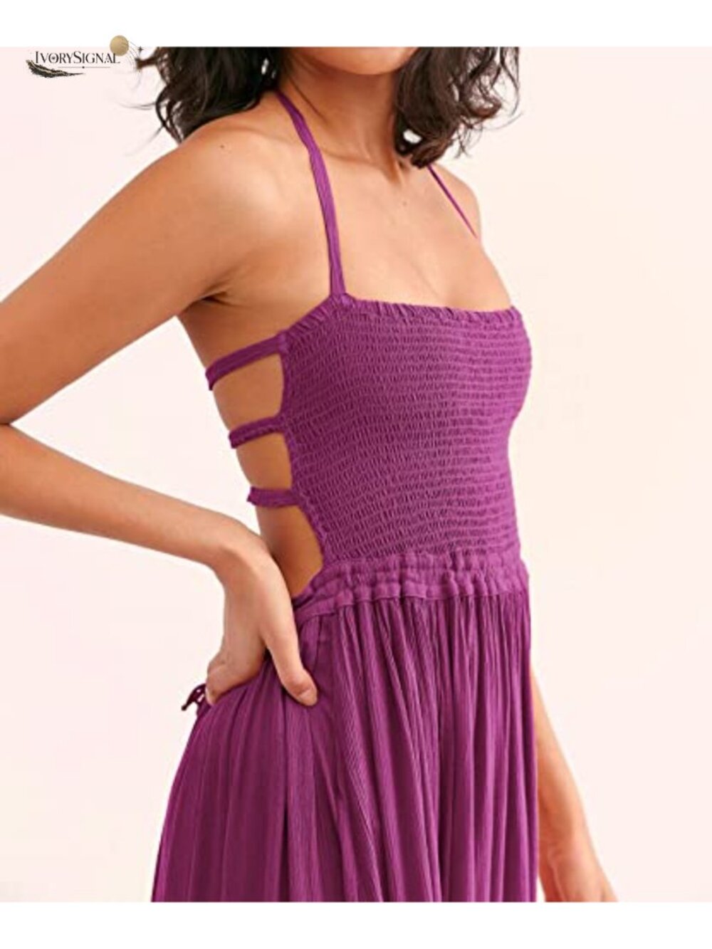 R.Vivimos Summer Boho Backless Halter Maxi Dress Cotton Rayon - Picture 3 of 6